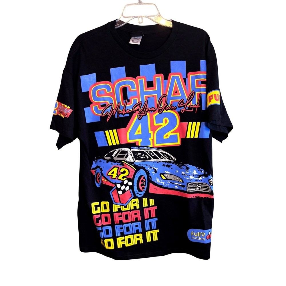 Schaf Mens Go For It Fully Loaded Nascar Racing Graphic T-Shirt Black Size‎ XL